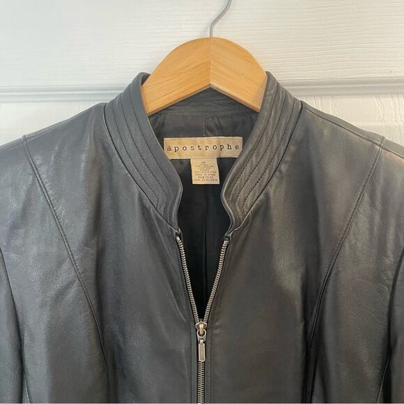 Vintage 90's Apostrophe Black Genuine Leather Jacket in Women's Size 16 - Picture 3 of 10